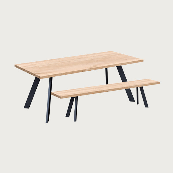 Bespoke dining table and bench with metal legs