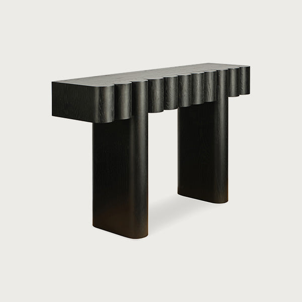 Roy black console table with sculptural exterior