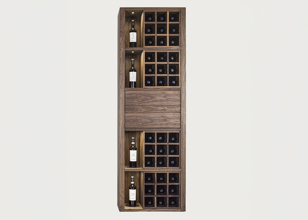 Cru Wine Cabinet Walnut Bottle Grids 2 Drawer 1 Shelf