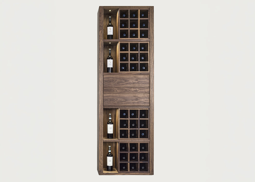 Cru Wine Cabinet Walnut Bottle Grids 2 Drawer 1 Shelf