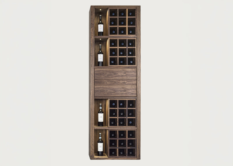 Cru Wine Cabinet Walnut Bottle Grids 2 Drawer 1 Shelf
