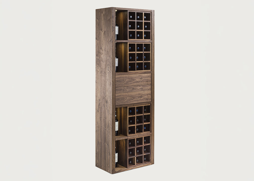 Cru Wine Cabinet Walnut Bottle Grids 2 Drawer 1 Shelf