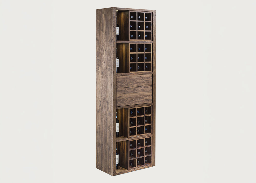 Cru Wine Cabinet Walnut Bottle Grids 2 Drawer 1 Shelf