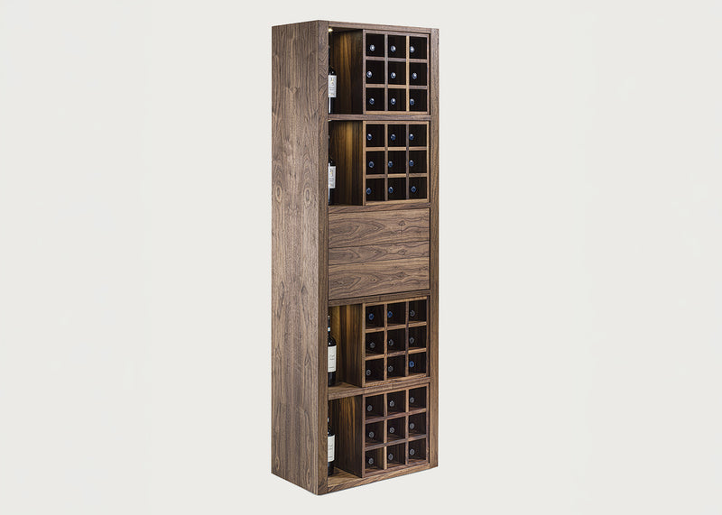 Cru Wine Cabinet Walnut Bottle Grids 2 Drawer 1 Shelf