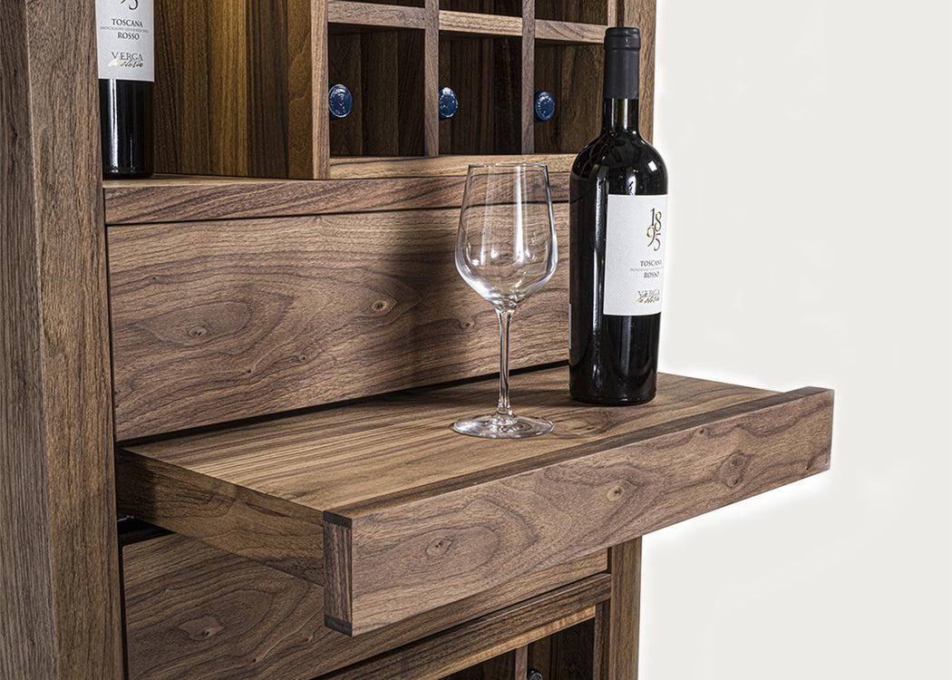 Cru Wine Cabinet Walnut Bottle Grids 2 Drawer 1 Shelf