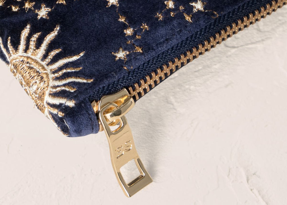 Celestial Sun & Moon Velvet Everyday Pouch Navy