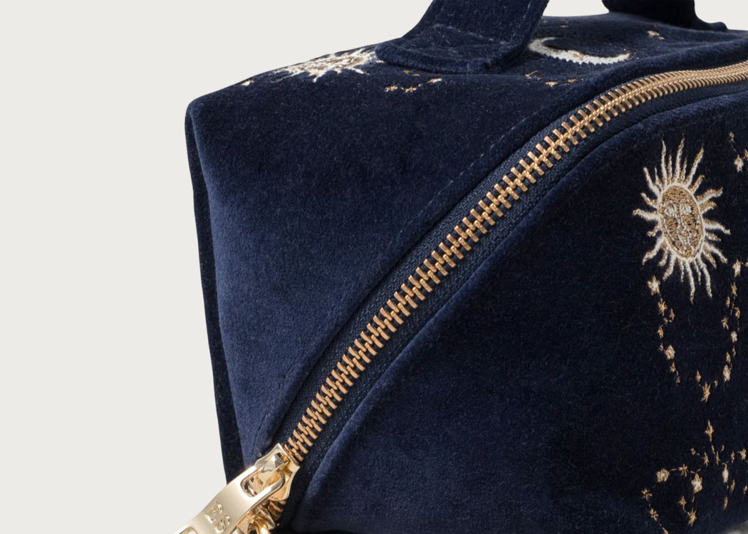 Celestial Sun & Moon Velvet Open Flat Makeup Bag Navy