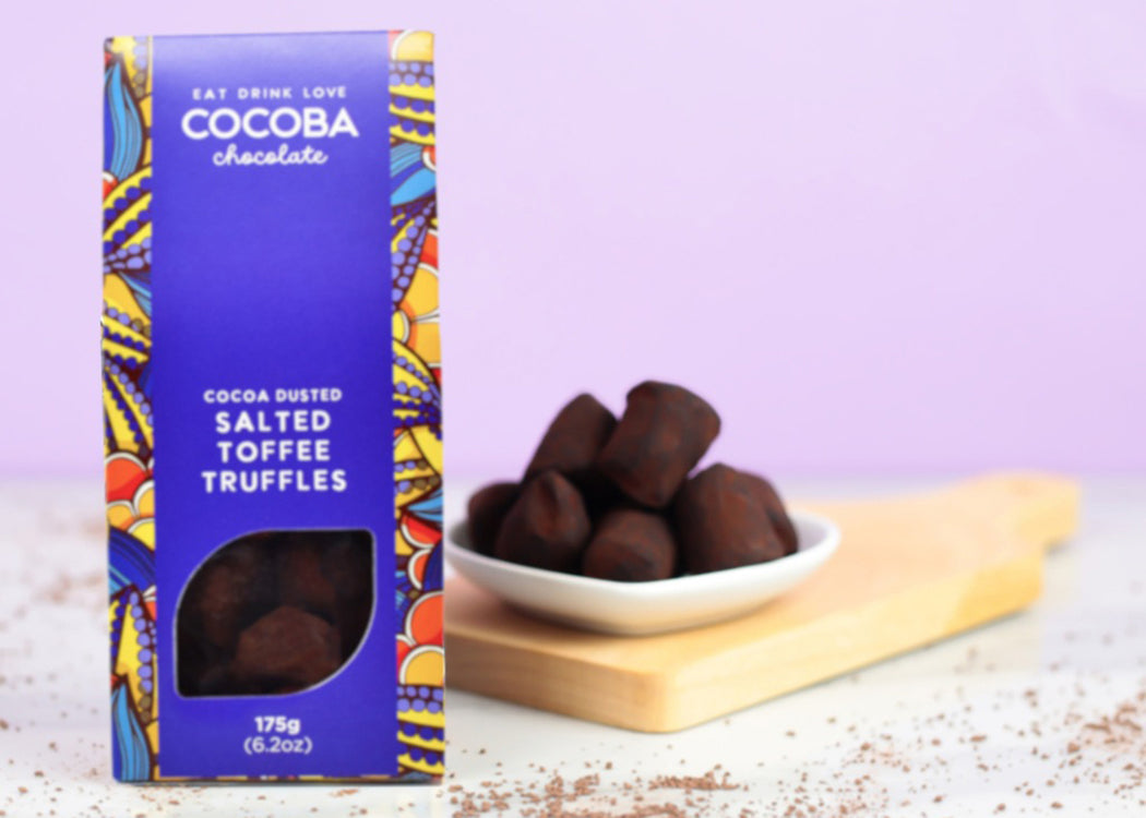 Cocoa Dusted Salted Toffee Truffles