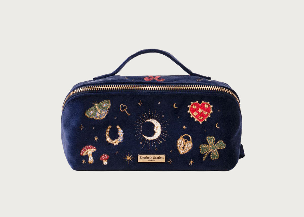 Cosmic Charms Velvet Open Flat Makeup Bag Navy
