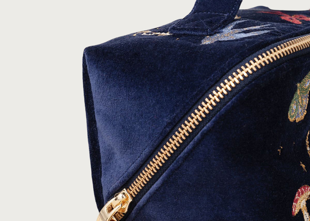 Cosmic Charms Velvet Open Flat Makeup Bag Navy