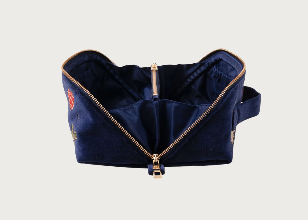 Cosmic Charms Velvet Open Flat Makeup Bag Navy