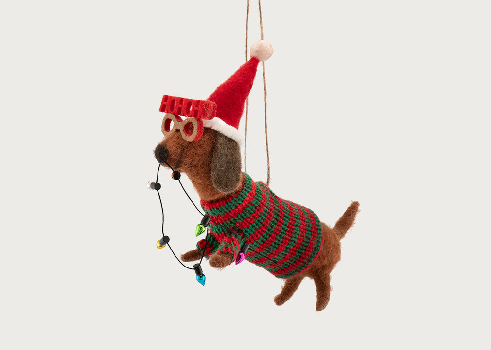 Christmas Party Sausage Dog Felt Decoration