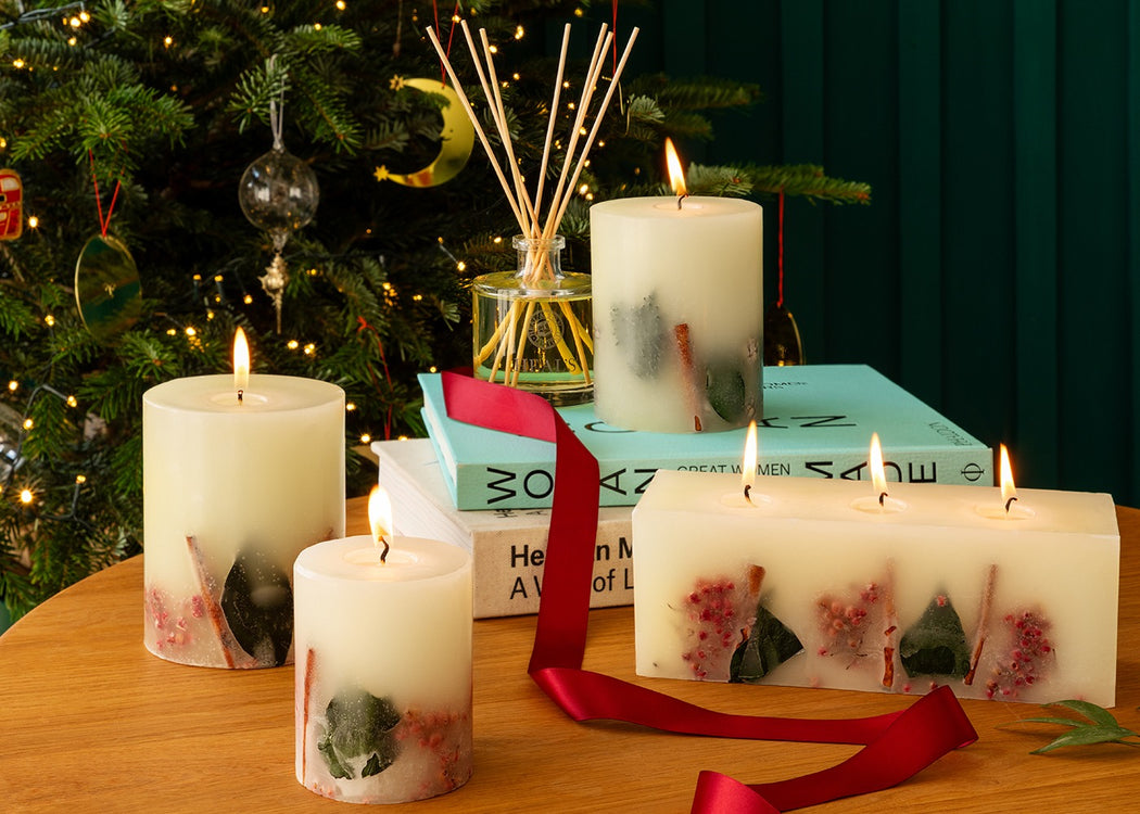 Winter Spice Scented Botanical Short Pillar Candle