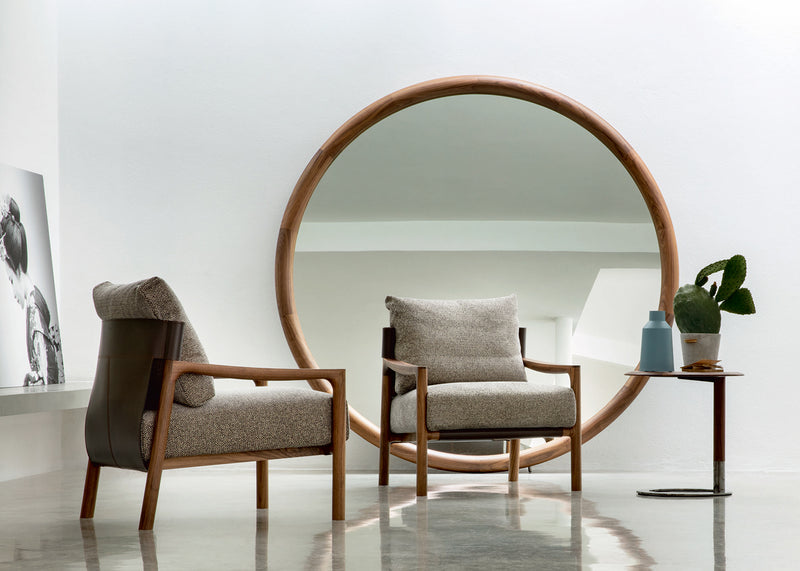 Giove Round Wall/Floor Mirror Walnut