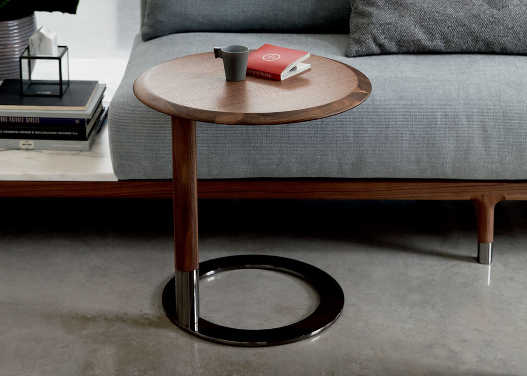 Jok Side Table Round Walnut Top Brass Base
