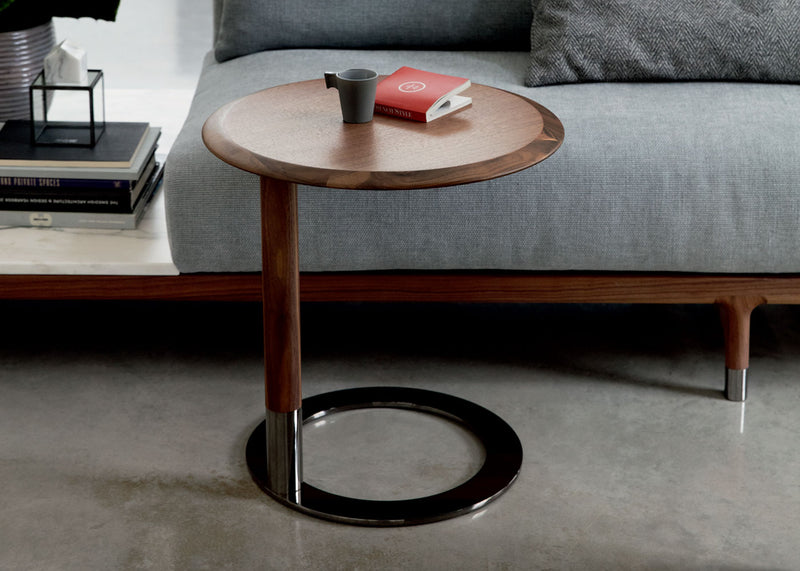 Jok Side Table Round Walnut Top Brass Base