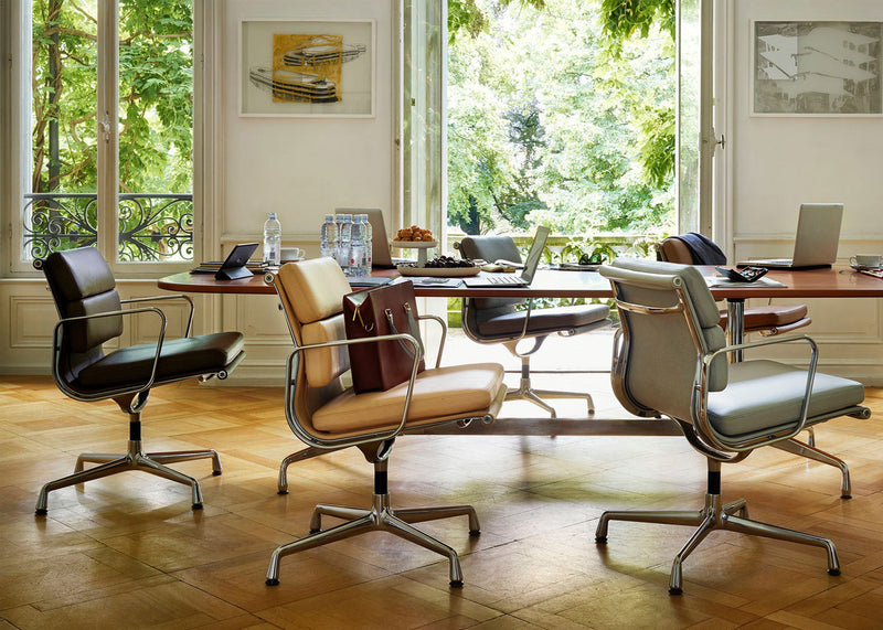 Eames EA208 Soft Pad Chair Leather Premium Jade Deep Black Base New Height