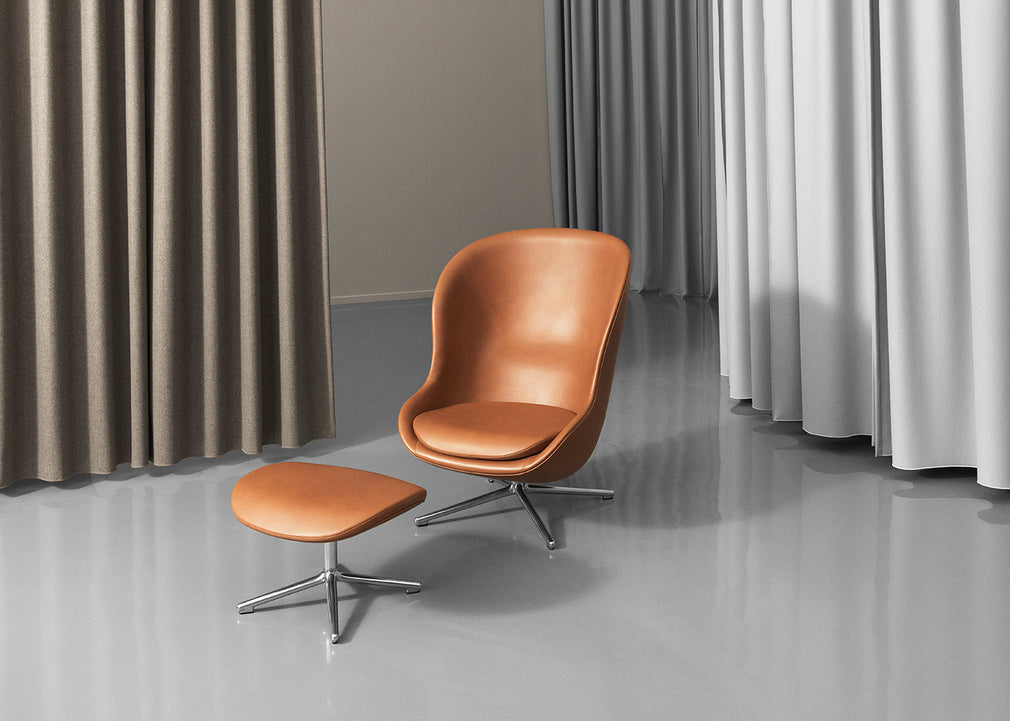 Hyg Swivel Footstool Alu Ultra Brandy Leather