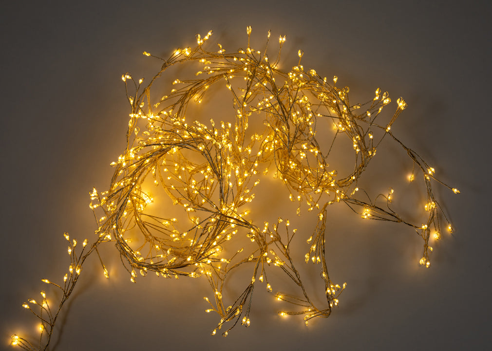 Warm White 720 LED Indoor or Outdoor Micro Cluster String Lights Silver Cable