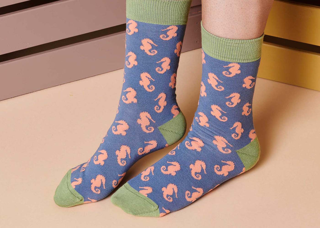 Women's Organic Cotton Ankle Socks Sea Horse Blue