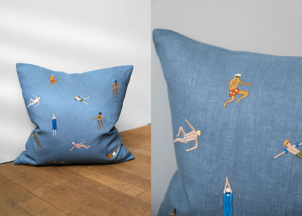 Swimmers Embroidered Cushion 45 x 45cm