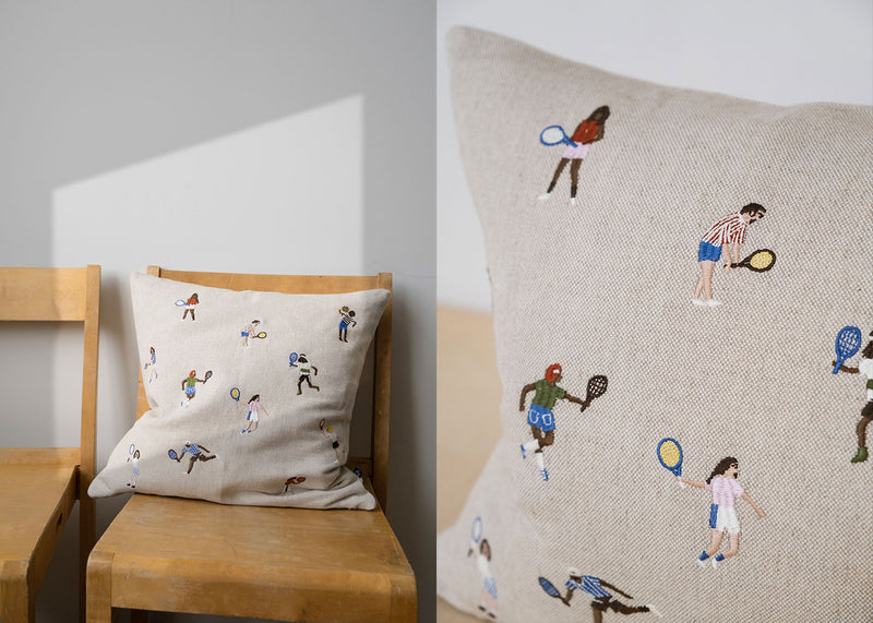 Tennis Embroidered Cushion 48 x 48cm