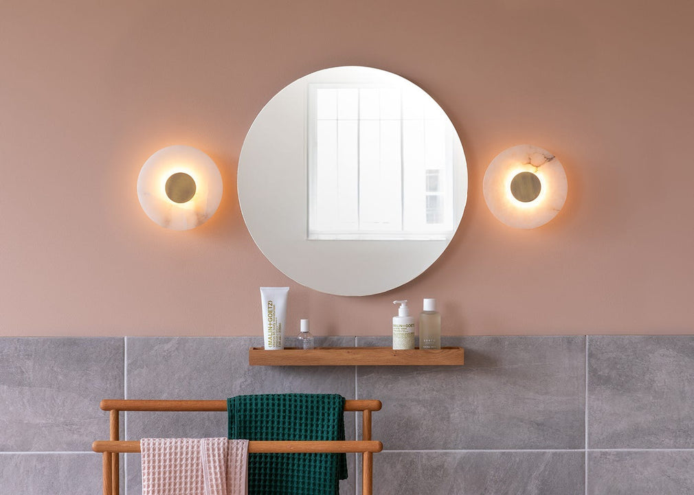 Ebro Alabaster LED Wall Light Brushed Gold IP44 Round