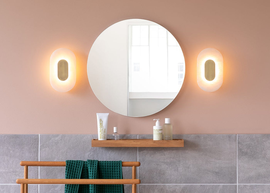 Ebro Alabaster LED Wall Light Brushed Gold IP44 Oval