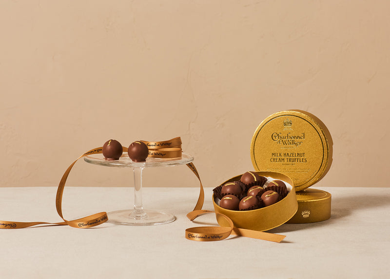 Milk Hazelnut Cream Truffles with Edible Gold Leaf