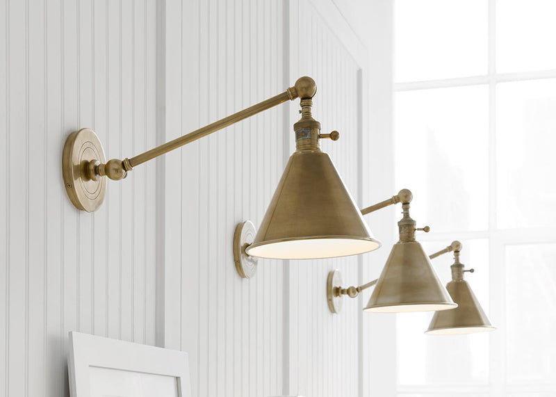 Boston Functional Arm Library Wall Light Single / Antique Brass