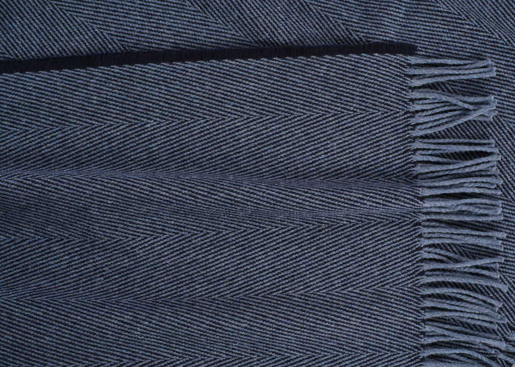 Herringbone Wool & Cashmere Throw Navy