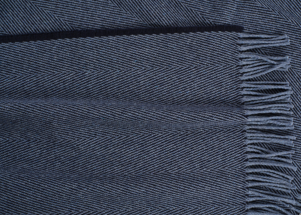 Herringbone Wool & Cashmere Throw Navy