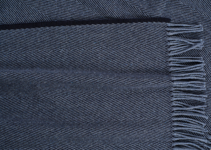 Herringbone Wool & Cashmere Throw Navy