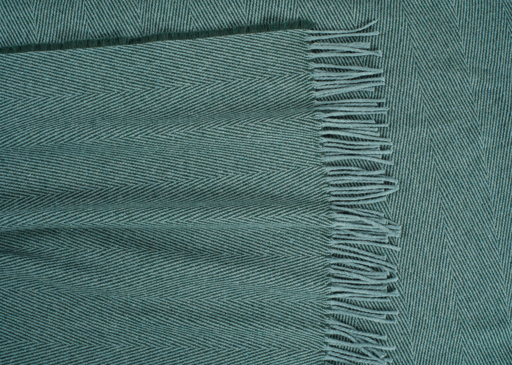 Herringbone Wool & Cashmere Throw Green