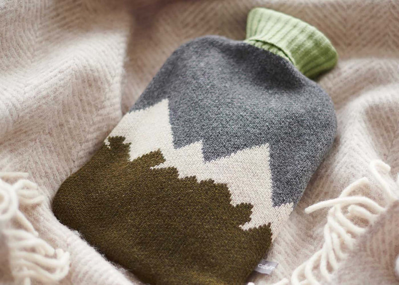 Lambswool Hottie Cover Green & Grey Mountain