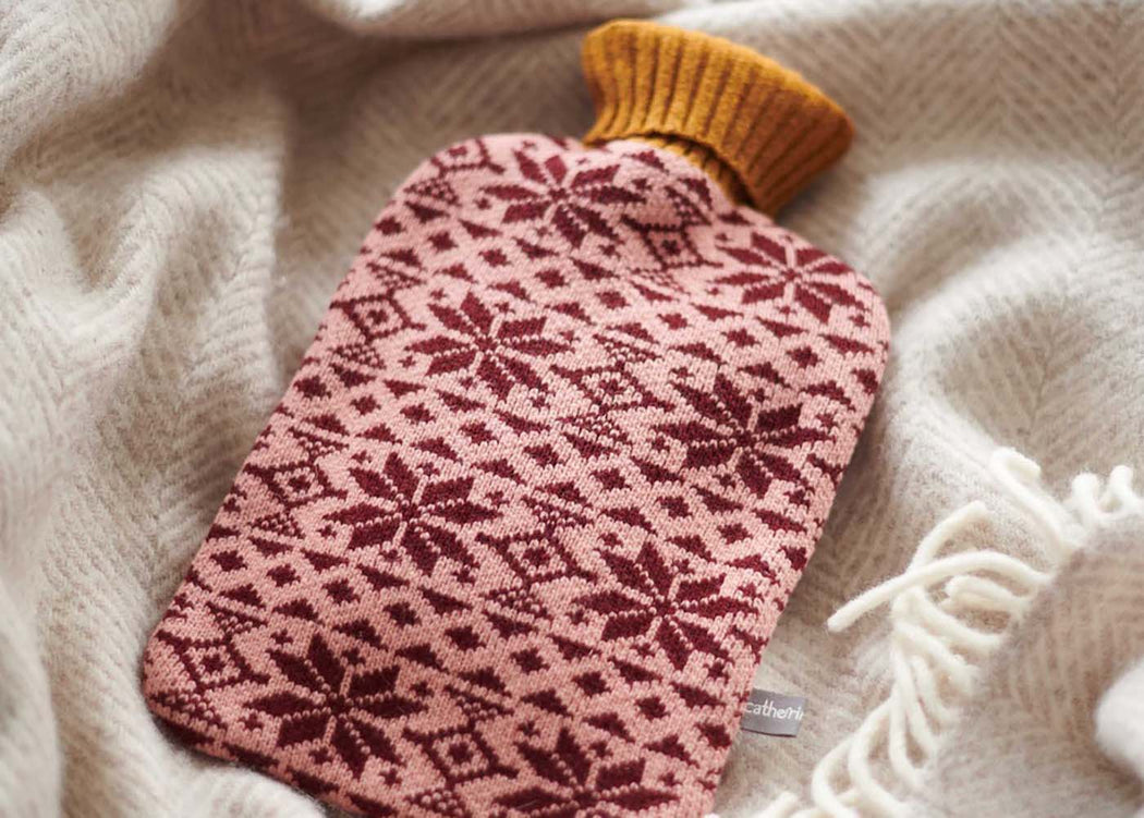 Lambswool Hottie Cover Plum & Mustard Fairisle