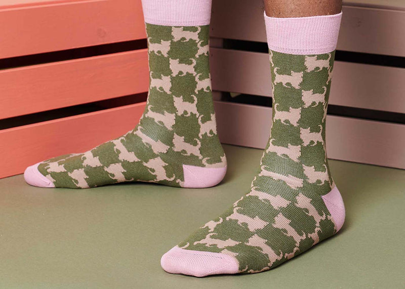 Men's Organic Cotton Ankle Socks Cat Khaki