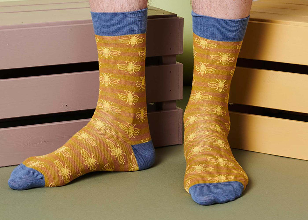 Men's Organic Cotton Ankle Socks Bee Mustard