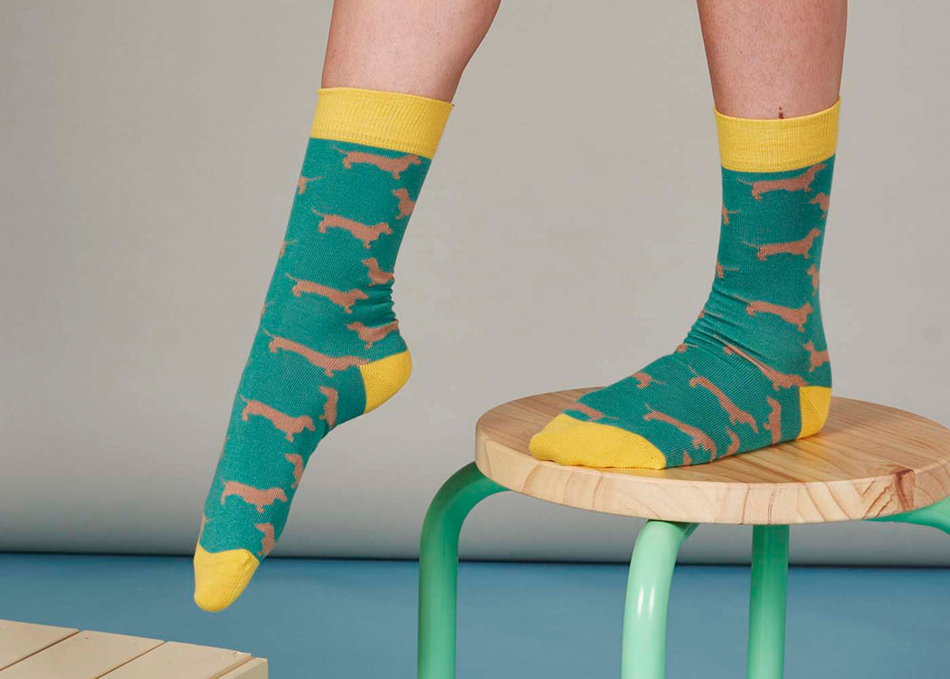 Women's Organic Cotton Ankle Sock Sausage Dog Jade