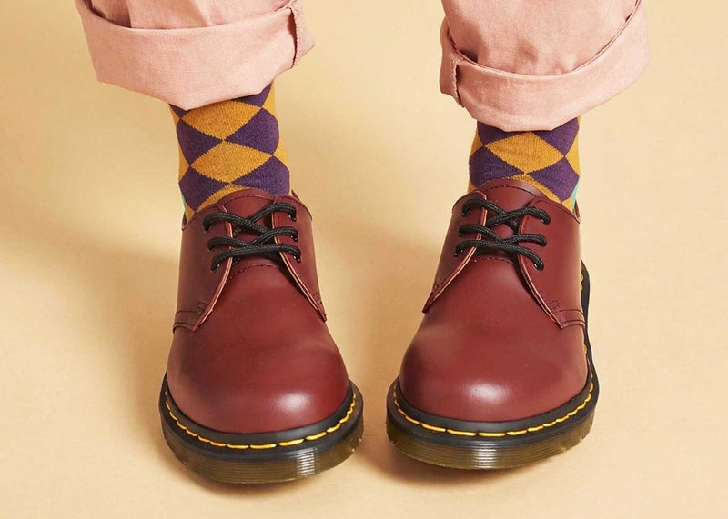 Womens Organic Cotton Socks Diamond Aubergine & Ginger (4-7)