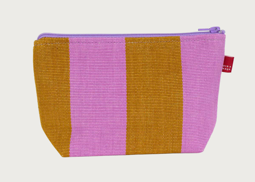 Stripe Toiletry Bag Cinamon & Pink