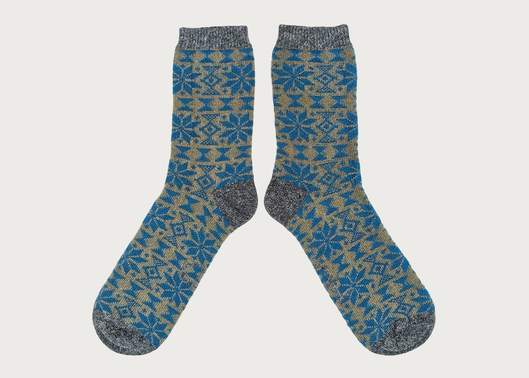 Mens Lambswool Socks Fairisle Green & Teal
