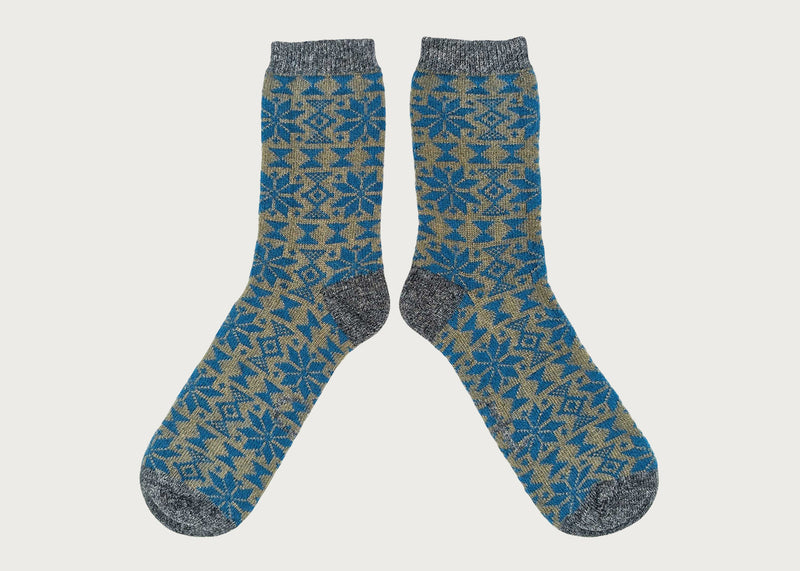 Mens Lambswool Socks Fairisle Green & Teal
