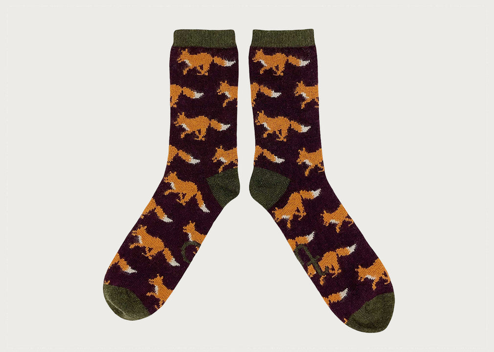 Mens Lambswool Socks Running Fox Aniseed