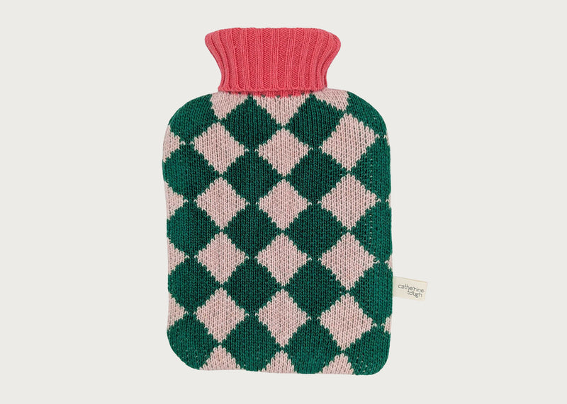 Lambswool Mini Hottie & Cover Diamonds Green & Peach