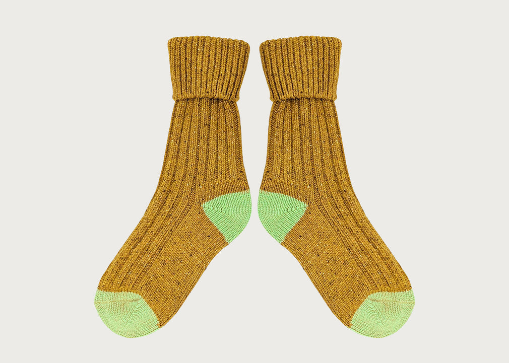 Lambswool Silk Socks Mustard & Mint (4-7)
