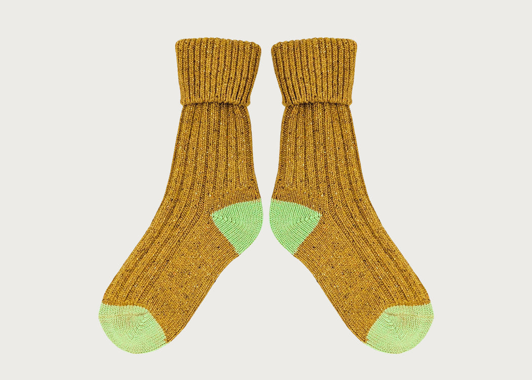 Lambswool Silk Socks Mustard & Mint (4-7)