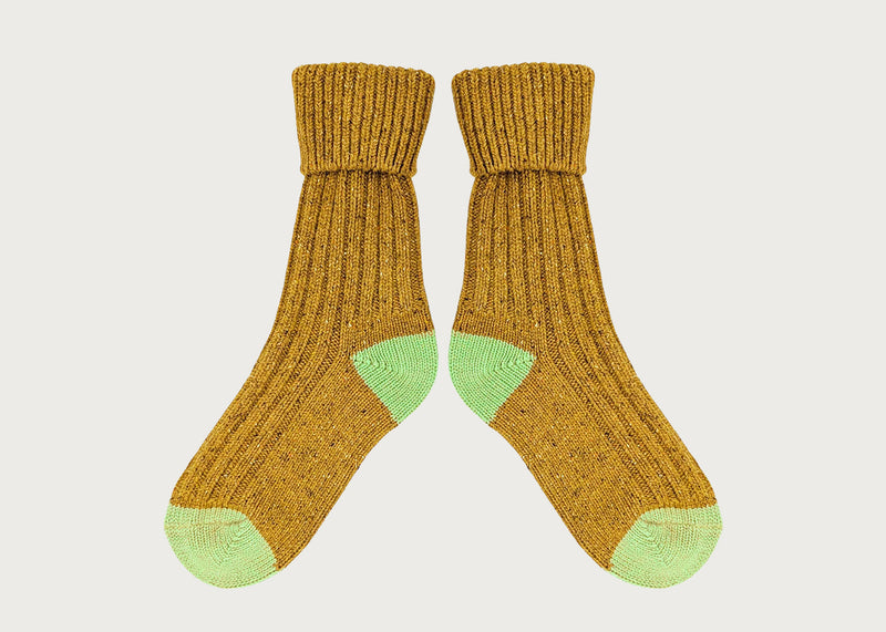 Lambswool Silk Socks Mustard & Mint (4-7)