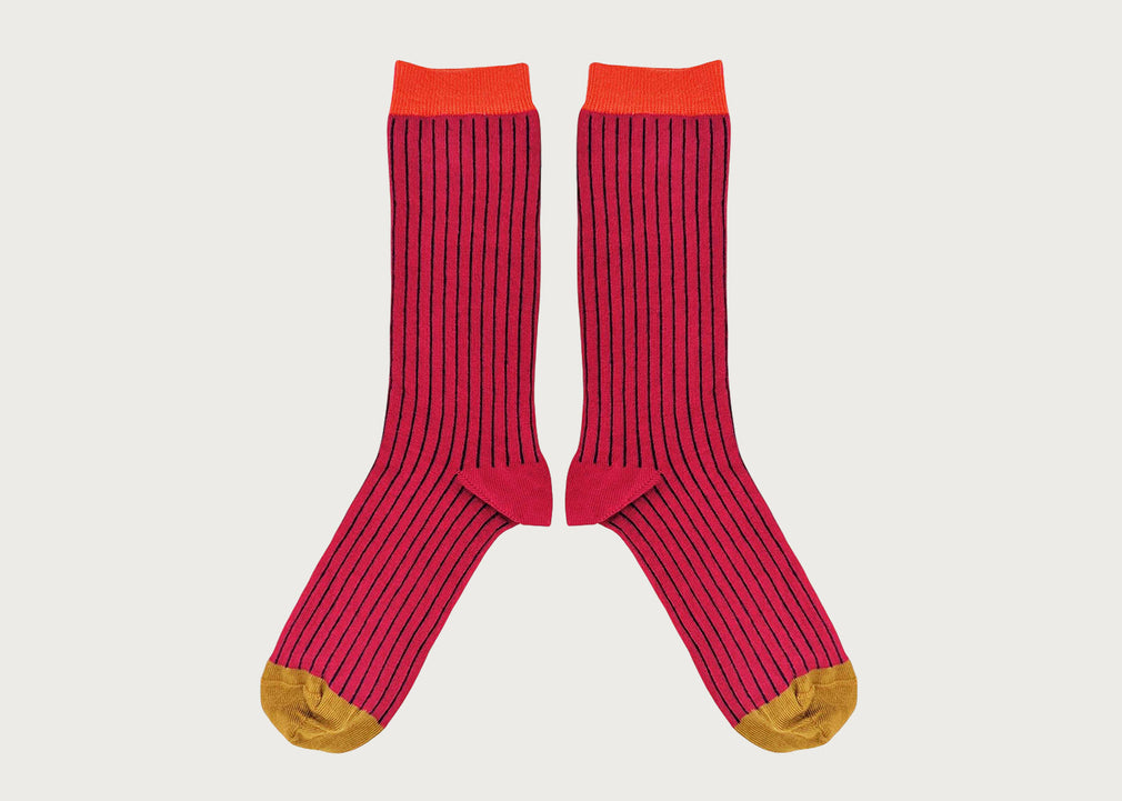 Mens Organic Cotton Socks Pinstripe Red & Aubergine