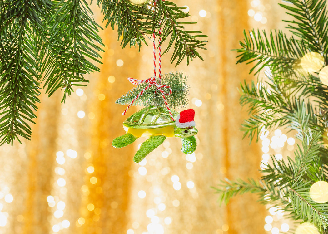 Turtle with Christmas Tree Shaped Bauble Decoration